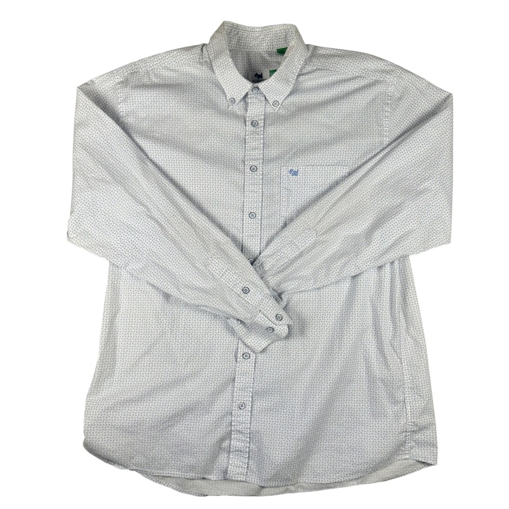 Ferrioni Mens XL White Blue Geometric Print Long Sleeve Button Down Shirt EG